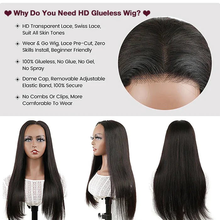 Wear And Go-Straight HD Glueless Human Hair Pre Cut Lace Wig - KEITHWEAR.COM